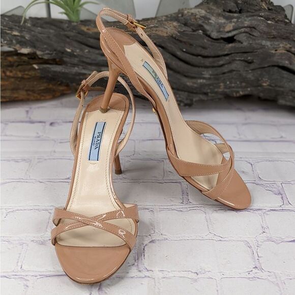 Prada Nude Criss Cross Sling Back Sandals - Picture 1 of 9